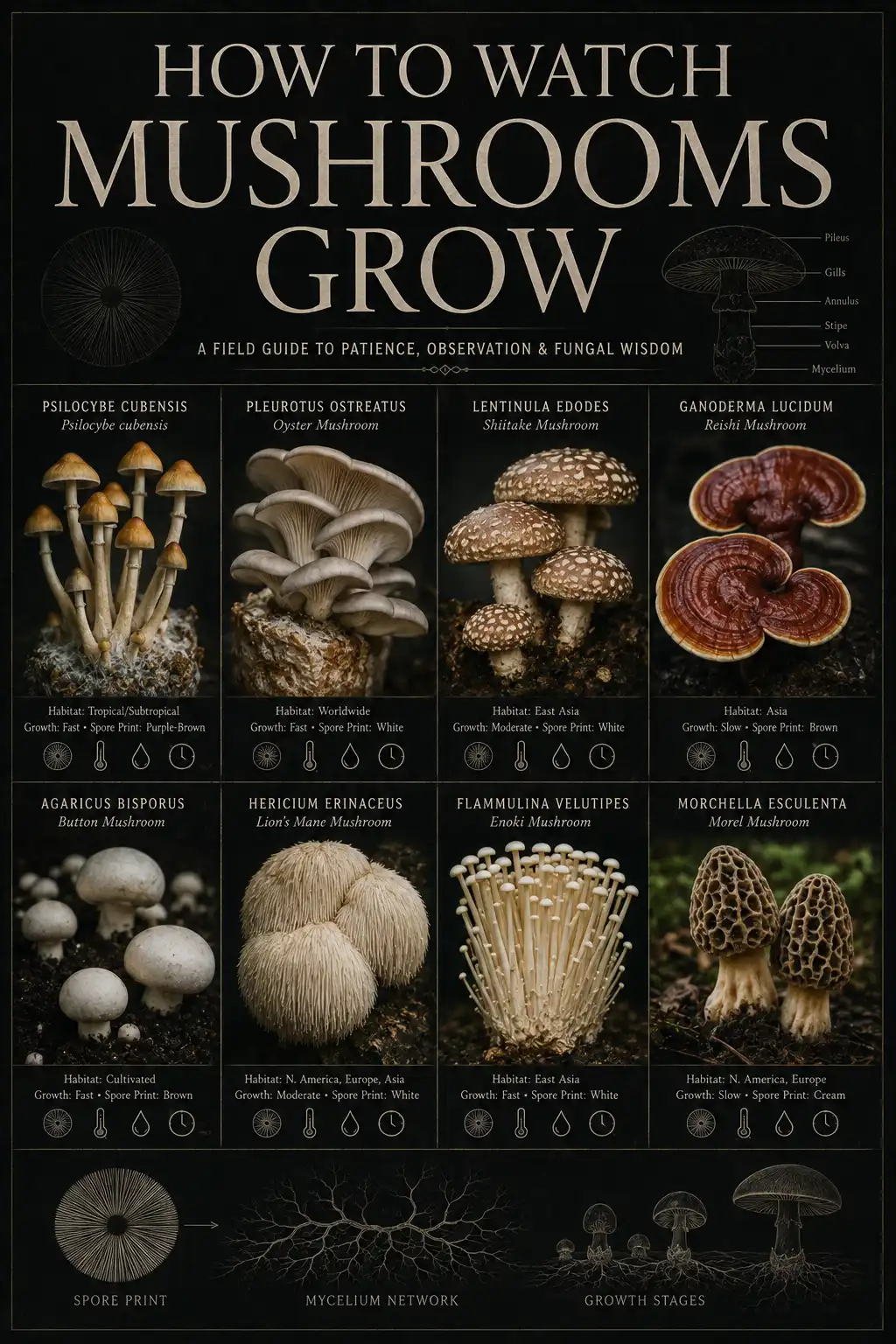 Cover of fictitious pamphlet, How to watch mushrooms grow. 