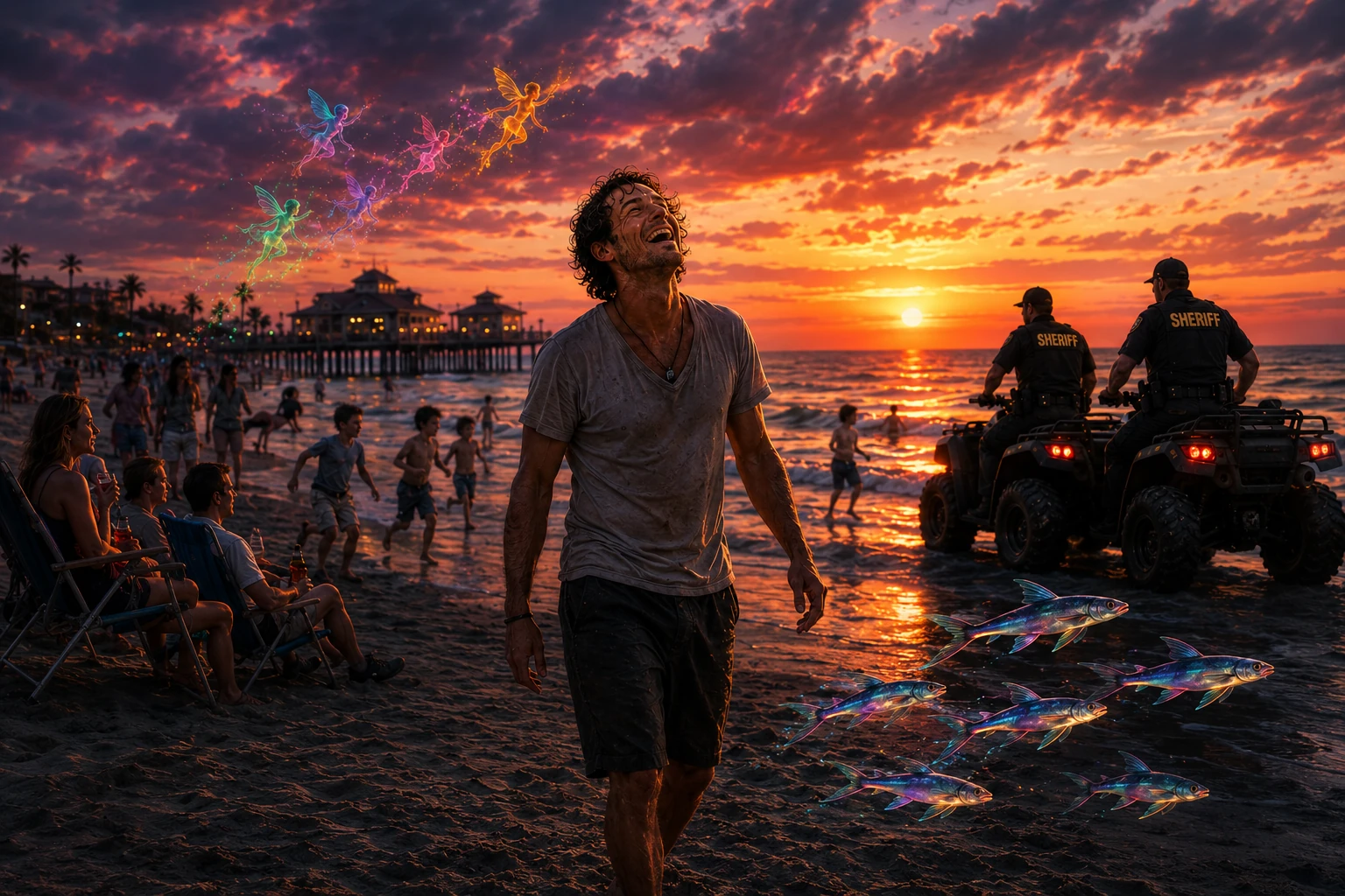 Terry on beach under the effects of LSD.