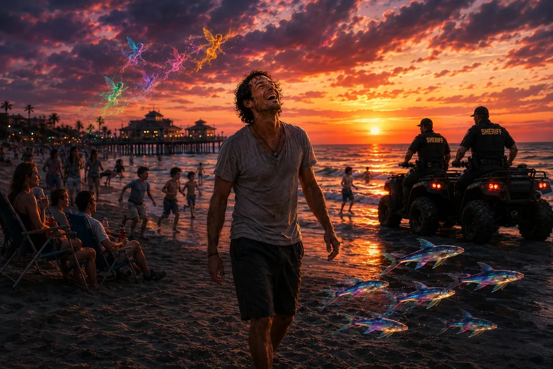 Terry on beach under the effects of LSD.